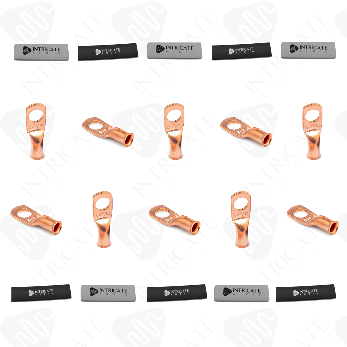 Intricate Audio 8 Gauge Copper Lug Ring Terminals + Heat Shrink Combo (10 Pack)